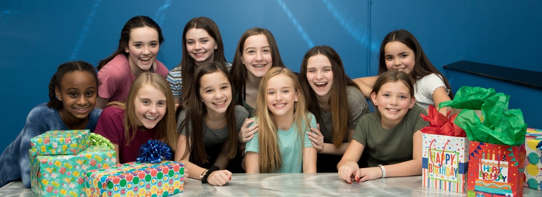 Image of girls celebrating a birthday with a party at Airborne Adventure Park.
