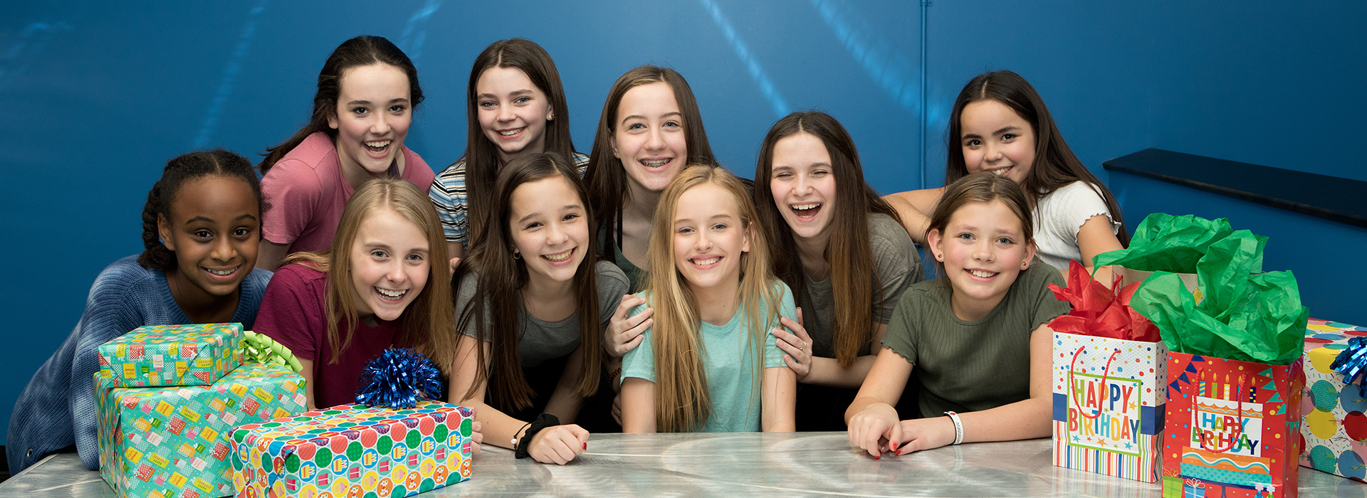 Image of girls celebrating a birthday with a party at Airborne Adventure Park.