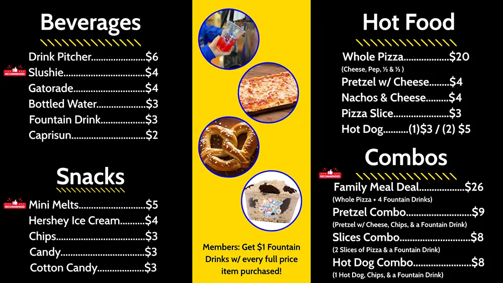 Image of the Saginaw Air Café Menu at Airborne Adventure.